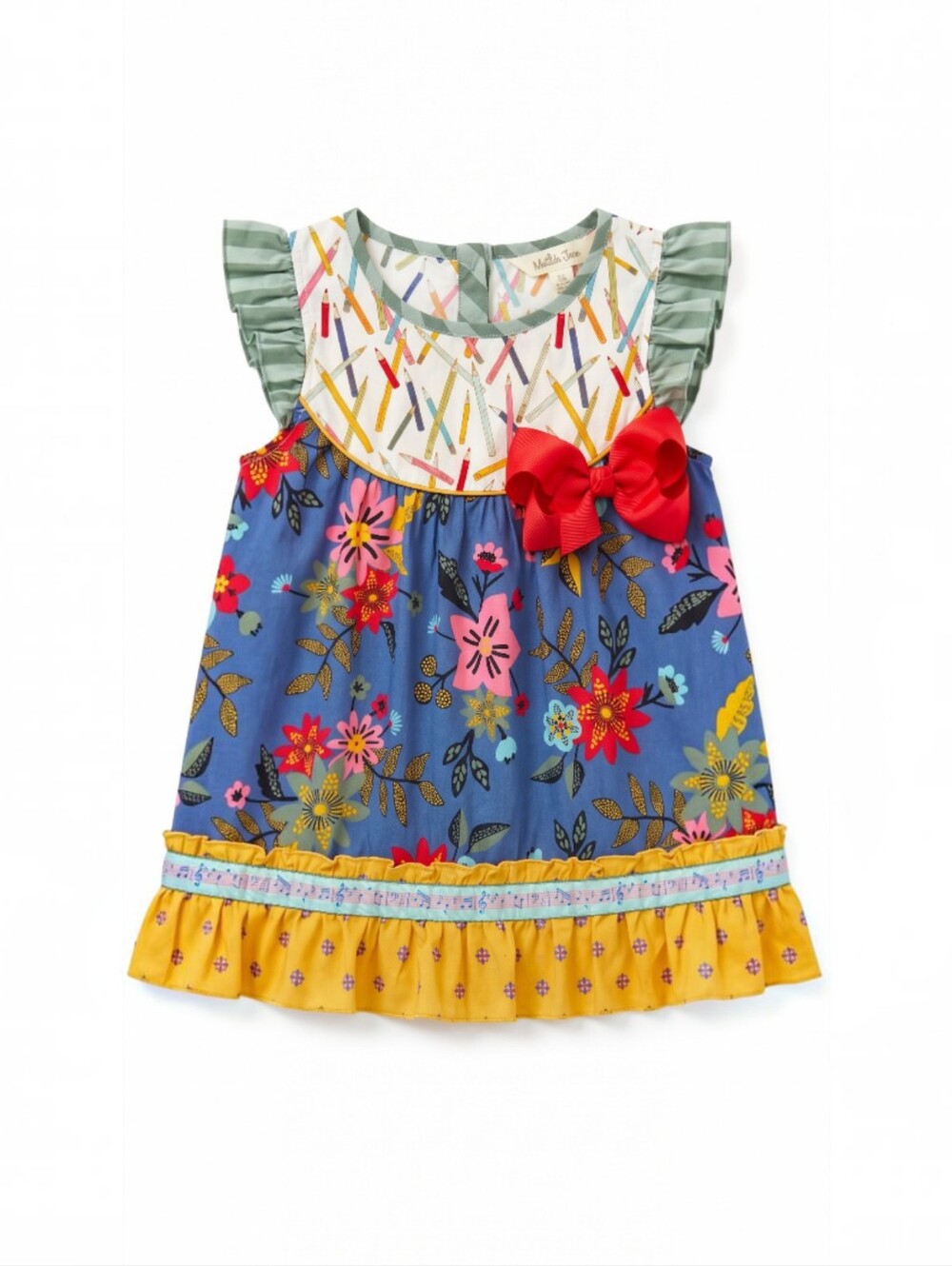 Matilda Jane Girls' Size 6 Blue Floral Ruffle Dress with Yellow Trim